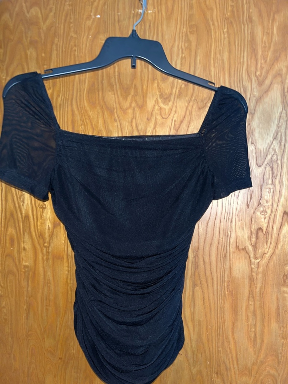 SHEIN Black Ruched Short Sleeve Square Neck Top